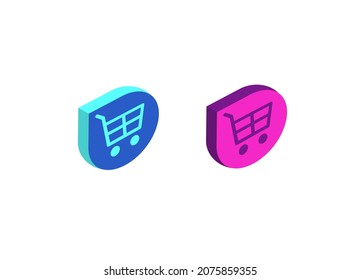 Icono de carro de la compra vector azul y rosa.  Icono de negocio. 3d diseño. Aislado sobre fondo blanco.