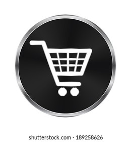 Shopping cart icon - vector brushed metal button