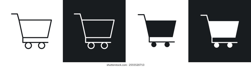 shopping cart icon vector collection in black and white.