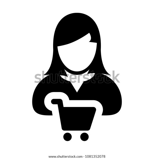 Shopping Cart Icon Vector Female Customer Stock Vector (Royalty Free ...