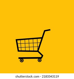 Shopping cart icon vector, flat design. Isolated on a yellow background.