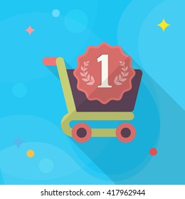 Shopping cart icon, Vector flat long shadow design. EPS10