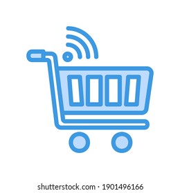 Icono de carrito de compras al estilo azul sobre Internet de las cosas para cualquier proyecto, uso para presentación de aplicaciones móviles del sitio web