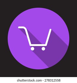 Shopping cart icon. Vector illustration flat design with long shadow