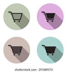 Shopping cart icon. Vector illustration flat design with long shadow