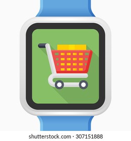 Shopping cart icon, vector illustration. Flat design style with long shadow,eps10