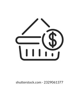 Shopping Cart Icon. Vector Linear Editable Sign of Good Prices, Economical Shopping, and Value for Money in Retail Market.