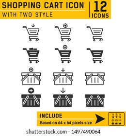 Shopping cart icon vector on isolated on background. Cart icon with two style. Purchase symbol emblem sign. Trolley vector icons for web design, ui, ux, and mobile applications. Flat design. EPS file