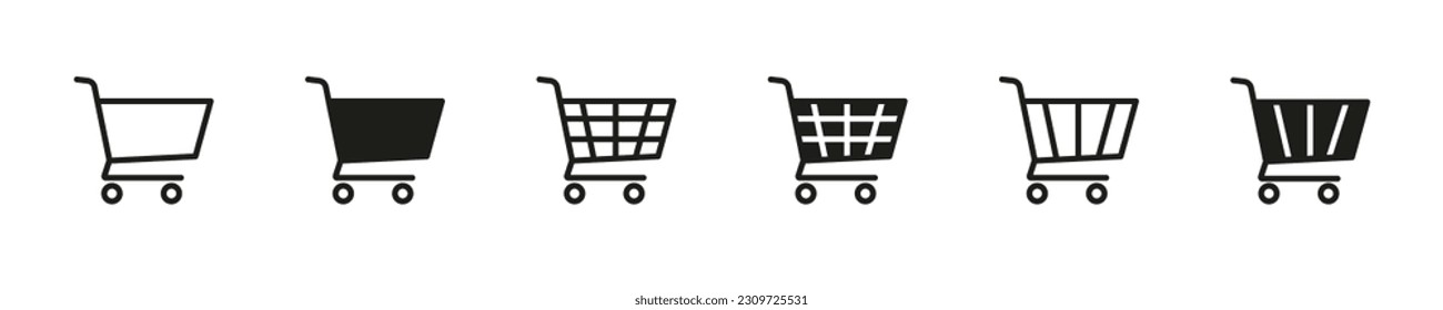 Shopping cart icon vector set. Shopping trolley in outline. Internet shop symbol. Web store shopping cart.  Vector illustration. 