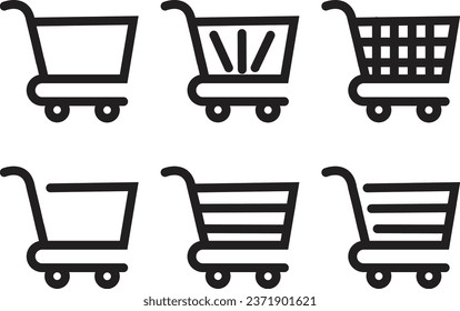 Shopping cart icon vector set. Simple grocery basket line icon set Retail supermarket trolley symbol. Online purchase or buy cart sign. Add to cart symbol vector art