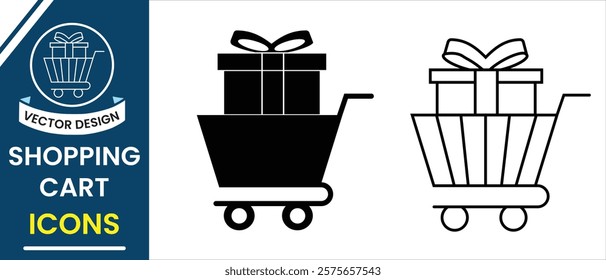 Shopping cart icon, vector set. Shopping baskets, Purchases symbol, gift, E-Commerce, Trolly icon vector illustration. Cart icon design for app, logo, website. Vector illustration.