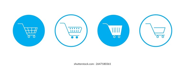 Shopping cart icon vector set. Retail supermarket trolley symbol. Simple grocery basket line icon set. Online purchase or buy cart sign. Add to cart symbol.