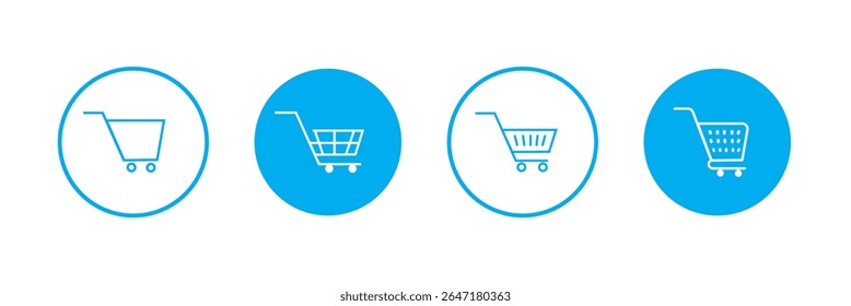 Shopping cart icon vector set. Retail supermarket trolley symbol. Simple grocery basket line icon set. Online purchase or buy cart sign. Add to cart symbol.
