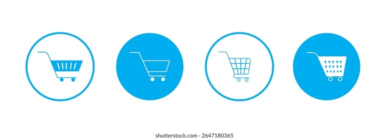 Shopping cart icon vector set. Retail supermarket trolley symbol. Simple grocery basket line icon set. Online purchase or buy cart sign. Add to cart symbol.