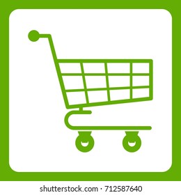 Shopping cart icon white isolated on green background. Vector illustration