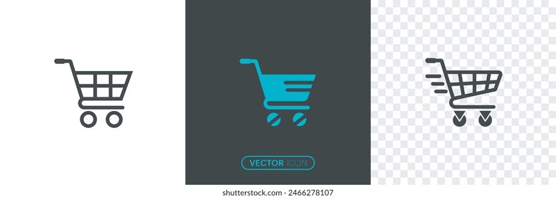 Shopping Cart Icon.Flat-shaped trolley web store button. Outline the empty shopping cart symbol and the Linear Trolley symbol.Online shopping cart isolated on transparent background.