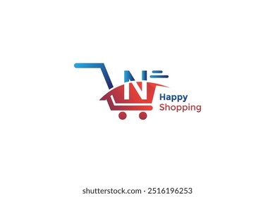 Shopping cart iconic logo design with letter N. Online shopping cart icon logo with letter N. N letter shopping logo Vector design