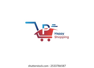 Shopping cart iconic logo design with letter P. Online shopping cart icon logo with letter P. P letter shopping logo Vector design