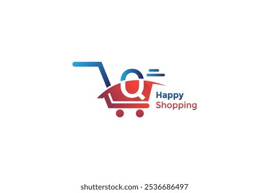 Shopping cart iconic logo design with letter Q. Online shopping cart icon logo with letter Q. Q letter shopping logo Vector design