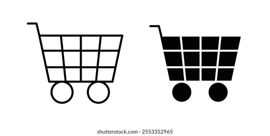 shopping cart icons in black filled and outlined style