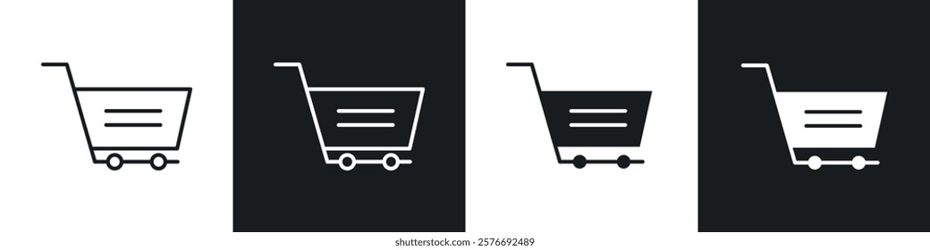 shopping cart icons collection in black and white solid and line style