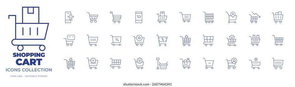 Shopping cart icons collection. Thin Line icons, editable stroke. real estate, favourite, consumer, online shopping, procurement