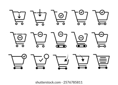 Shopping Cart Icons Depicting Various Actions.