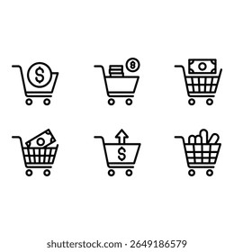 Shopping Cart Icons E commerce Finance Payment Line Art Minimalist Style Black and White