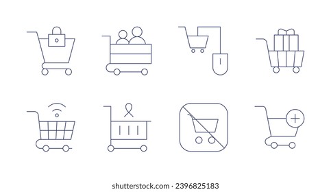 Shopping cart icons. Editable stroke. Containing customer, cart, online shopping, no shopping cart, shopping cart.