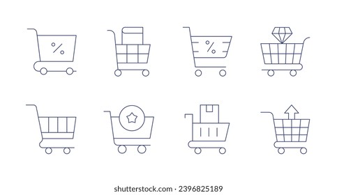 Shopping cart icons. Editable stroke. Containing book, favourite, shopping trolley, shopping cart.