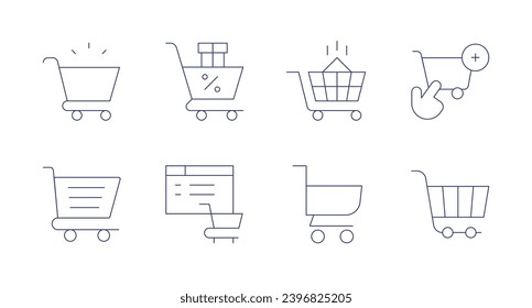 Shopping cart icons. Editable stroke. Containing cart, online shopping, shopping cart, add to cart, empty.