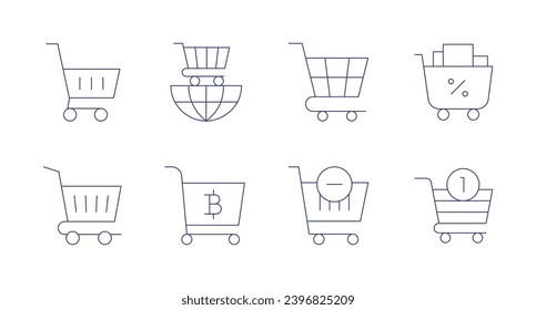 Shopping cart icons. Editable stroke. Containing trading, bitcoin, cart, shopping cart, marketing.