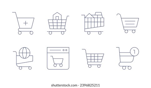 Shopping cart icons. Editable stroke. Containing cart, online shopping, shopping cart, shopping, add to cart.