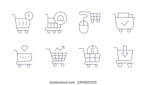 Shopping cart icons. Editable stroke. Containing sale, ecommerce, online shopping, shopping cart, shopaholic.