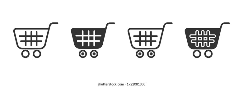 Shopping cart icons in four different versions in a flat design