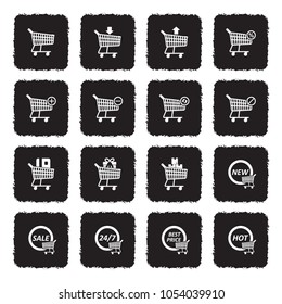 Shopping Cart Icons. Grunge Black Flat Design. Vector Illustration.