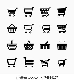 Shopping cart icons set, Add to cart website symbols, user interface pictograms for webdesign or application design, vector illustration