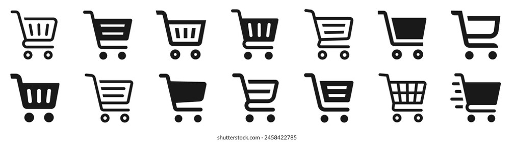 Shopping cart icons set. Shopping basket icon collection. Shopping cart line and flat icon. Internet shop symbol. Web store shopping cart - stock vector.