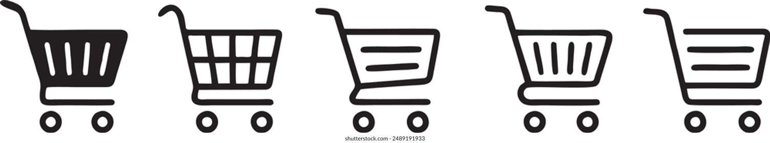 Shopping cart icons set. Shopping basket icon collection. Shopping cart line and flat icon. Internet shop symbol. Web store shopping cart