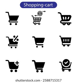 Shopping cart icons set. Shopping basket icon collection. Shopping cart line and flat icon. Internet shop symbol. Web store shopping cart vector art illustration.