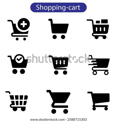 Shopping cart icons set. Shopping basket icon collection. Shopping cart line and flat icon. Internet shop symbol. Web store shopping cart vector art illustration.