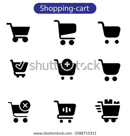 Shopping cart icons set. Shopping basket icon collection. Shopping cart line and flat icon. Internet shop symbol. Web store shopping cart vector art illustration.