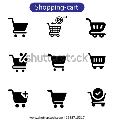 Shopping cart icons set. Shopping basket icon collection. Shopping cart line and flat icon. Internet shop symbol. Web store shopping cart vector art illustration.