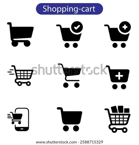 Shopping cart icons set. Shopping basket icon collection. Shopping cart line and flat icon. Internet shop symbol. Web store shopping cart vector art illustration.