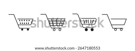 Shopping cart icons set. Shopping basket icon collection. Shopping cart line and flat icon. Internet shop symbol. Web store shopping cart - stock vector.