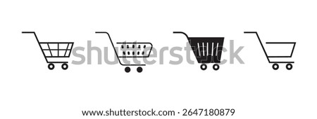 Shopping cart icons set. Shopping basket icon collection. Shopping cart line and flat icon. Internet shop symbol. Web store shopping cart - stock vector.