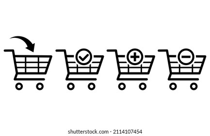 Shopping cart icons set collection. Online store. Supermarket trolley set. Add item to cart.