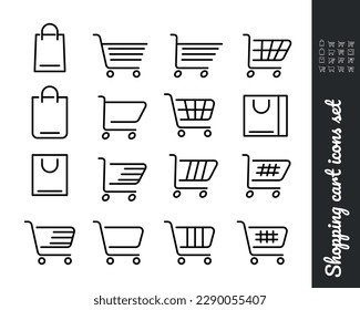 Shopping cart icons set. A collection of web icons for an online store, from various shopping cart icons of various shapes.