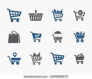 Shopping Cart Icons set. Editable vector icon. Perfect for web and app interfaces, presentations, info graphics, etc. 
