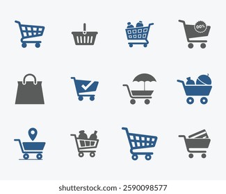 Shopping Cart Icons set. Editable vector icon. Perfect for web and app interfaces, presentations, info graphics, etc. 
